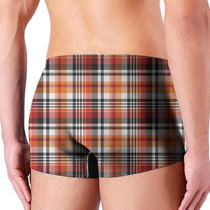 Orange And Black Madras Plaid Print Men's Boxer Briefs