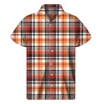 Orange And Black Madras Plaid Print Men's Short Sleeve Shirt