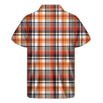 Orange And Black Madras Plaid Print Men's Short Sleeve Shirt