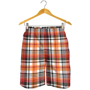 Orange And Black Madras Plaid Print Men's Shorts