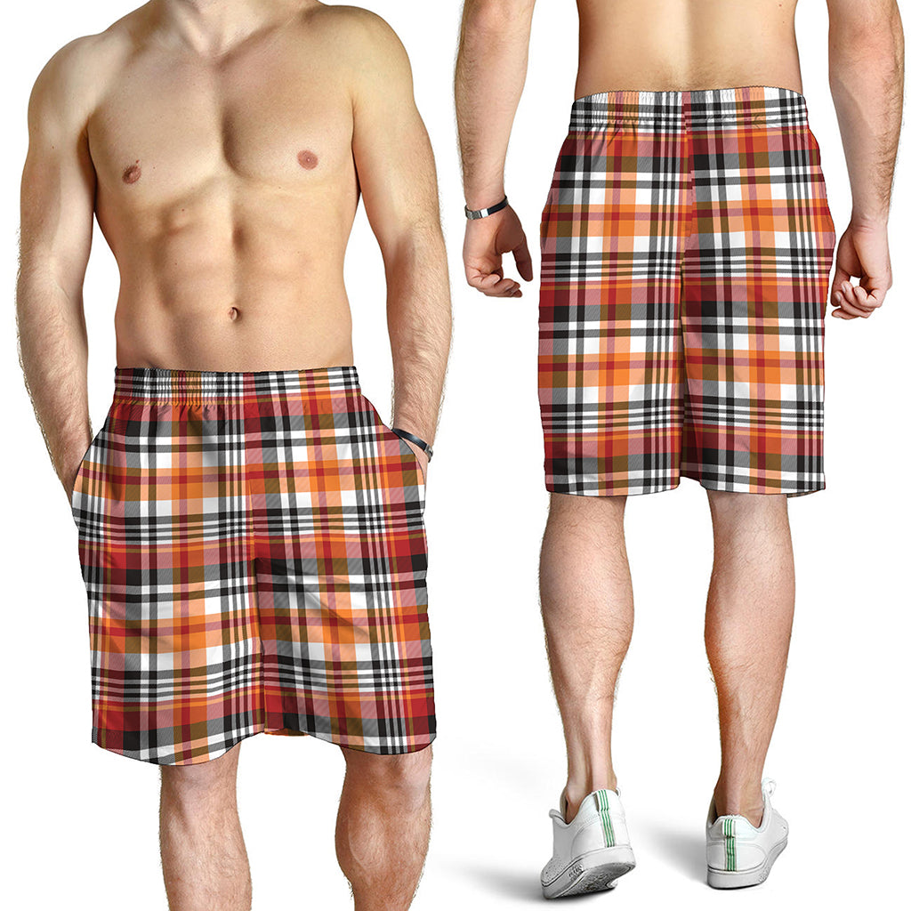 Orange And Black Madras Plaid Print Men's Shorts