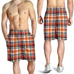 Orange And Black Madras Plaid Print Men's Shorts