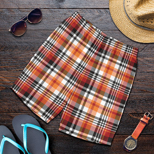 Orange And Black Madras Plaid Print Men's Shorts