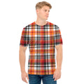 Orange And Black Madras Plaid Print Men's T-Shirt
