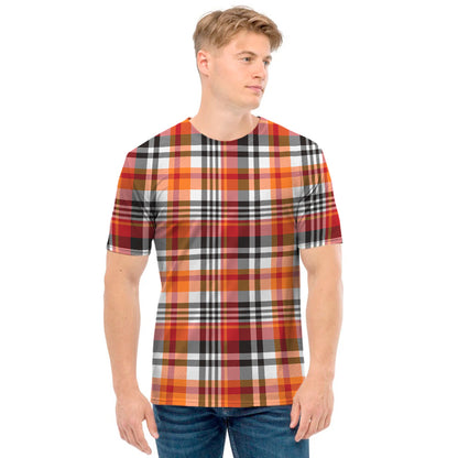 Orange And Black Madras Plaid Print Men's T-Shirt