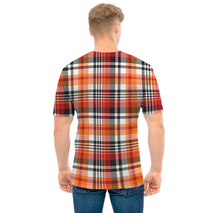 Orange And Black Madras Plaid Print Men's T-Shirt