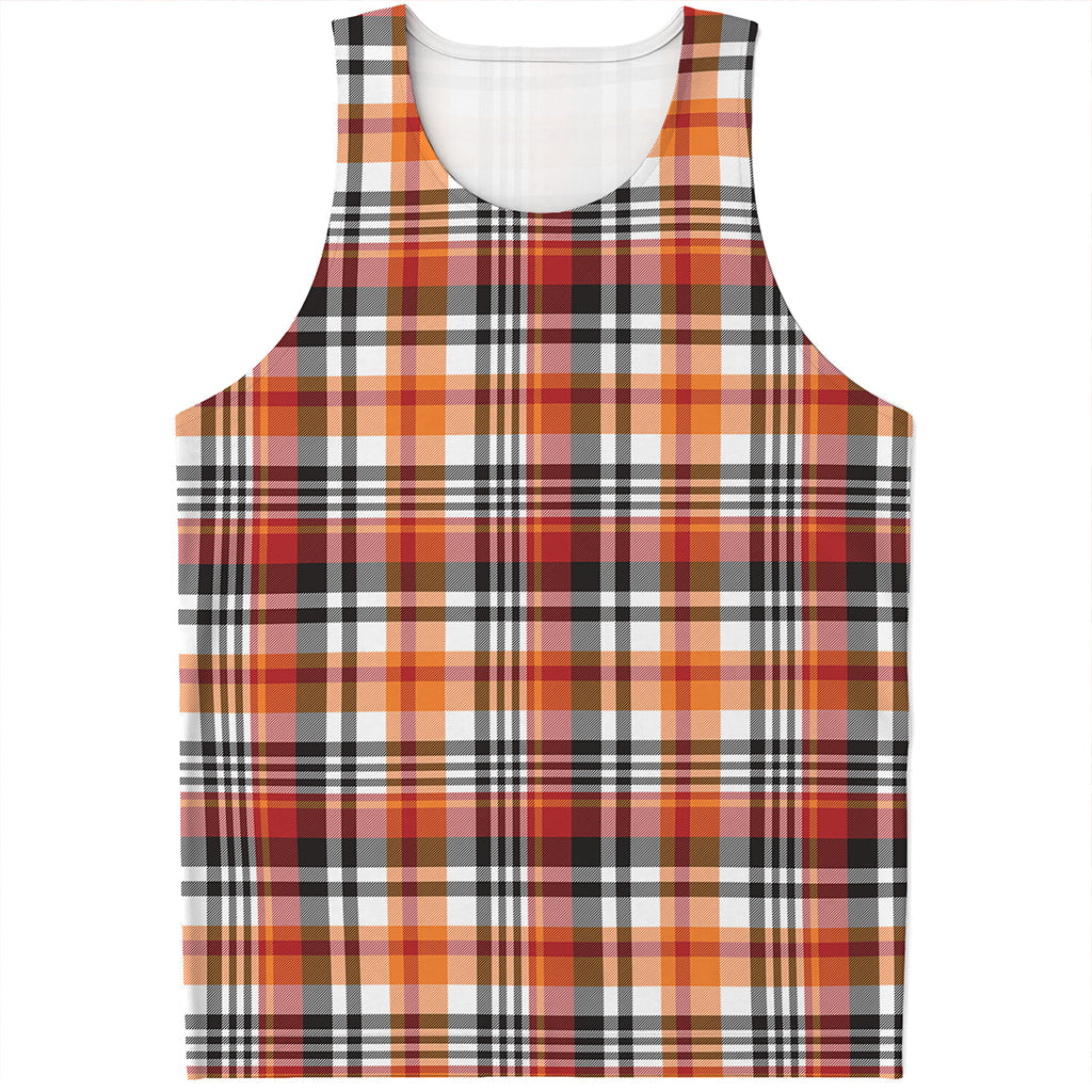 Orange And Black Madras Plaid Print Men's Tank Top