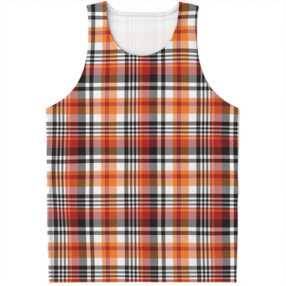 Orange And Black Madras Plaid Print Men's Tank Top