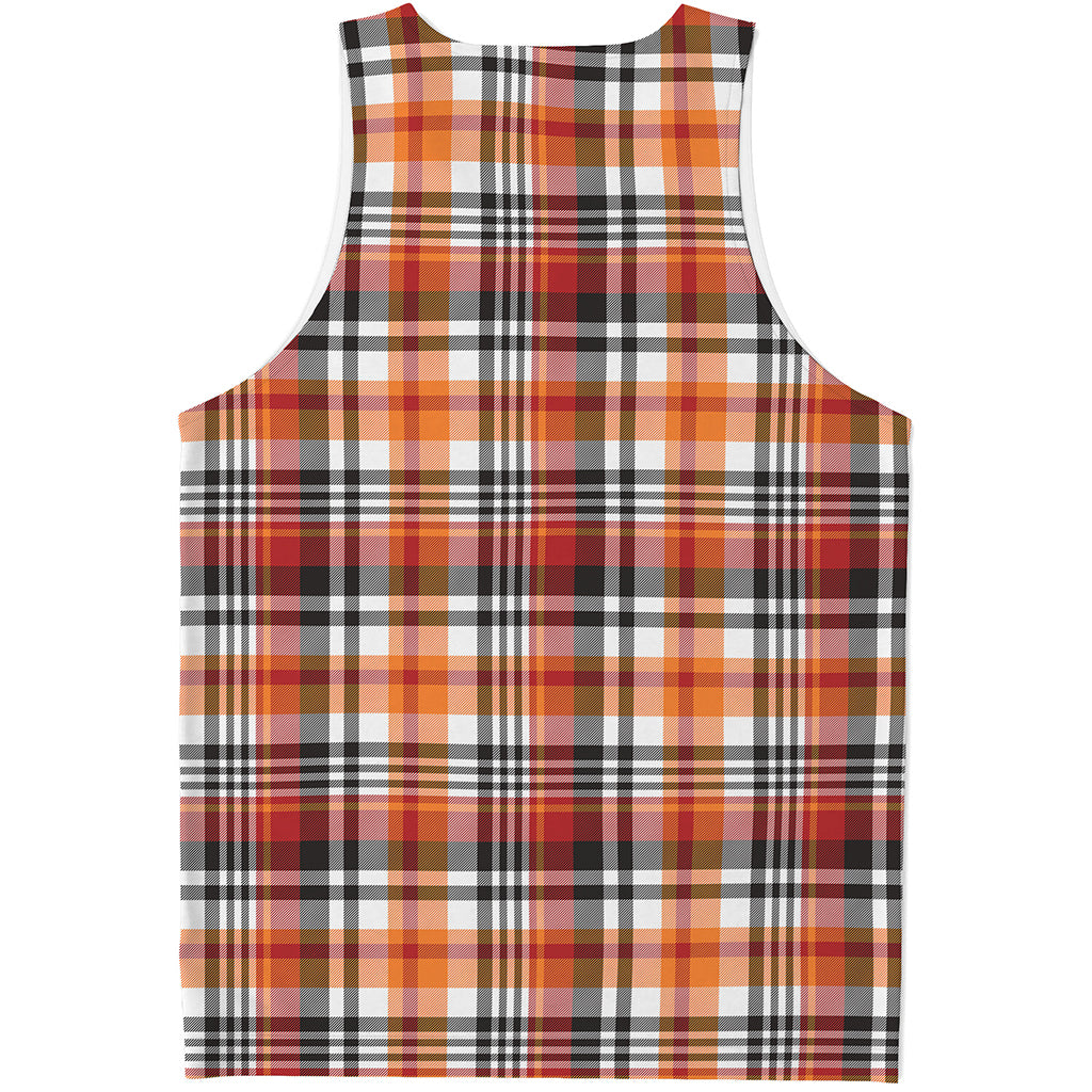 Orange And Black Madras Plaid Print Men's Tank Top