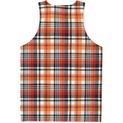 Orange And Black Madras Plaid Print Men's Tank Top