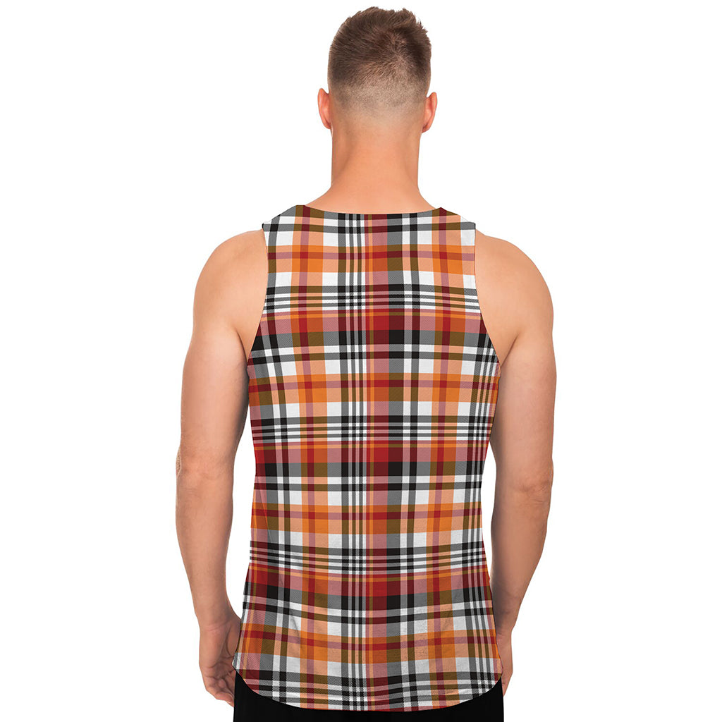 Orange And Black Madras Plaid Print Men's Tank Top