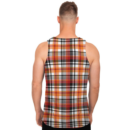 Orange And Black Madras Plaid Print Men's Tank Top