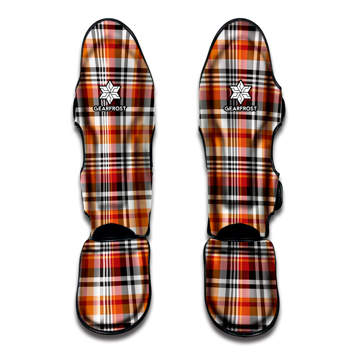 Orange And Black Madras Plaid Print Muay Thai Shin Guard