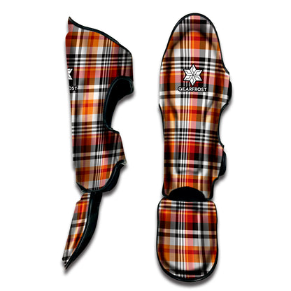 Orange And Black Madras Plaid Print Muay Thai Shin Guard