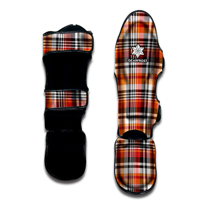 Orange And Black Madras Plaid Print Muay Thai Shin Guard