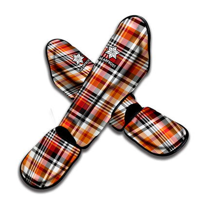Orange And Black Madras Plaid Print Muay Thai Shin Guard