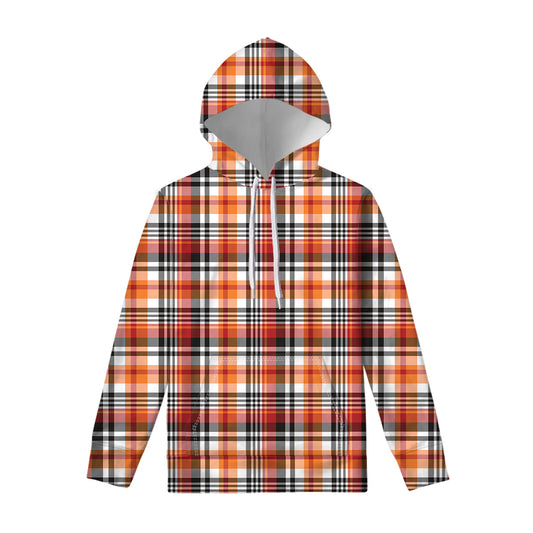 Orange And Black Madras Plaid Print Pullover Hoodie