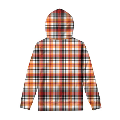 Orange And Black Madras Plaid Print Pullover Hoodie
