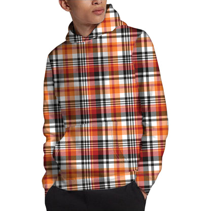 Orange And Black Madras Plaid Print Pullover Hoodie