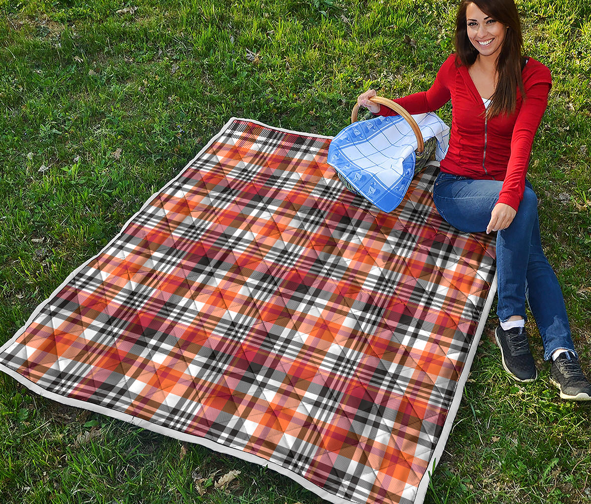 Orange And Black Madras Plaid Print Quilt