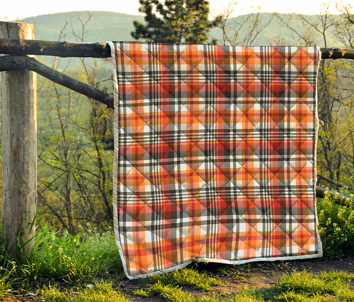 Orange And Black Madras Plaid Print Quilt