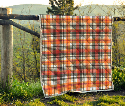 Orange And Black Madras Plaid Print Quilt