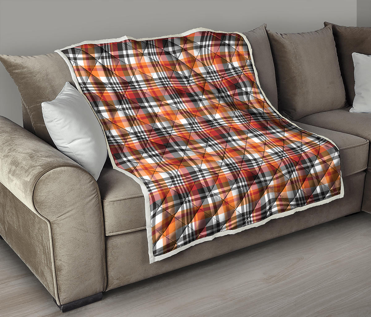 Orange And Black Madras Plaid Print Quilt