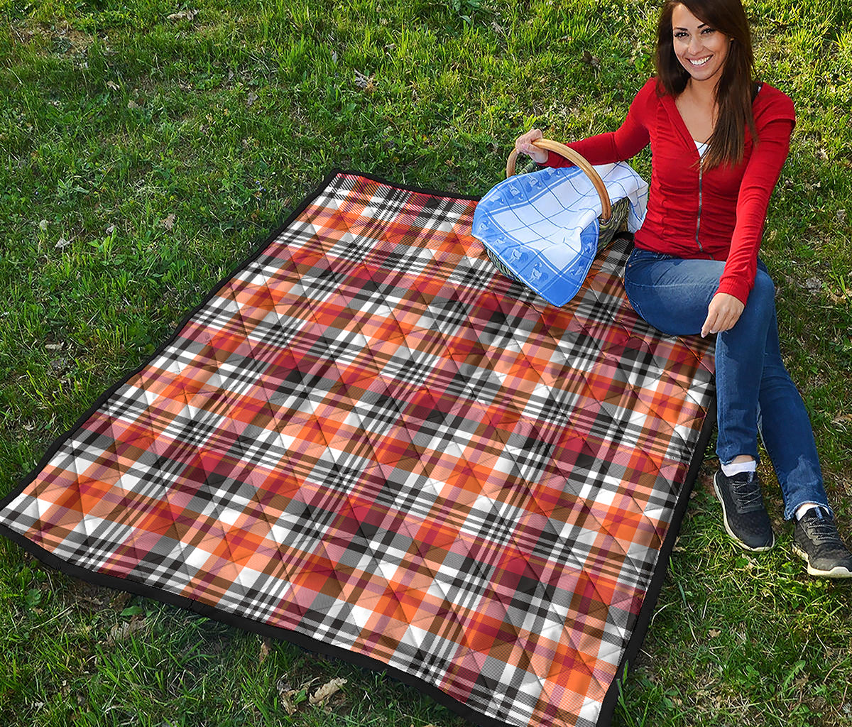 Orange And Black Madras Plaid Print Quilt