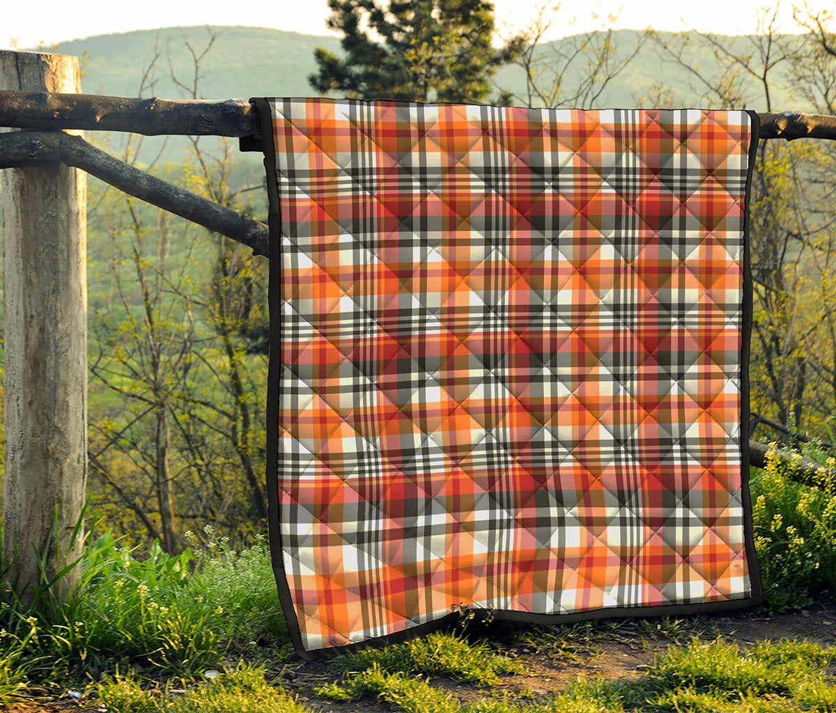 Orange And Black Madras Plaid Print Quilt