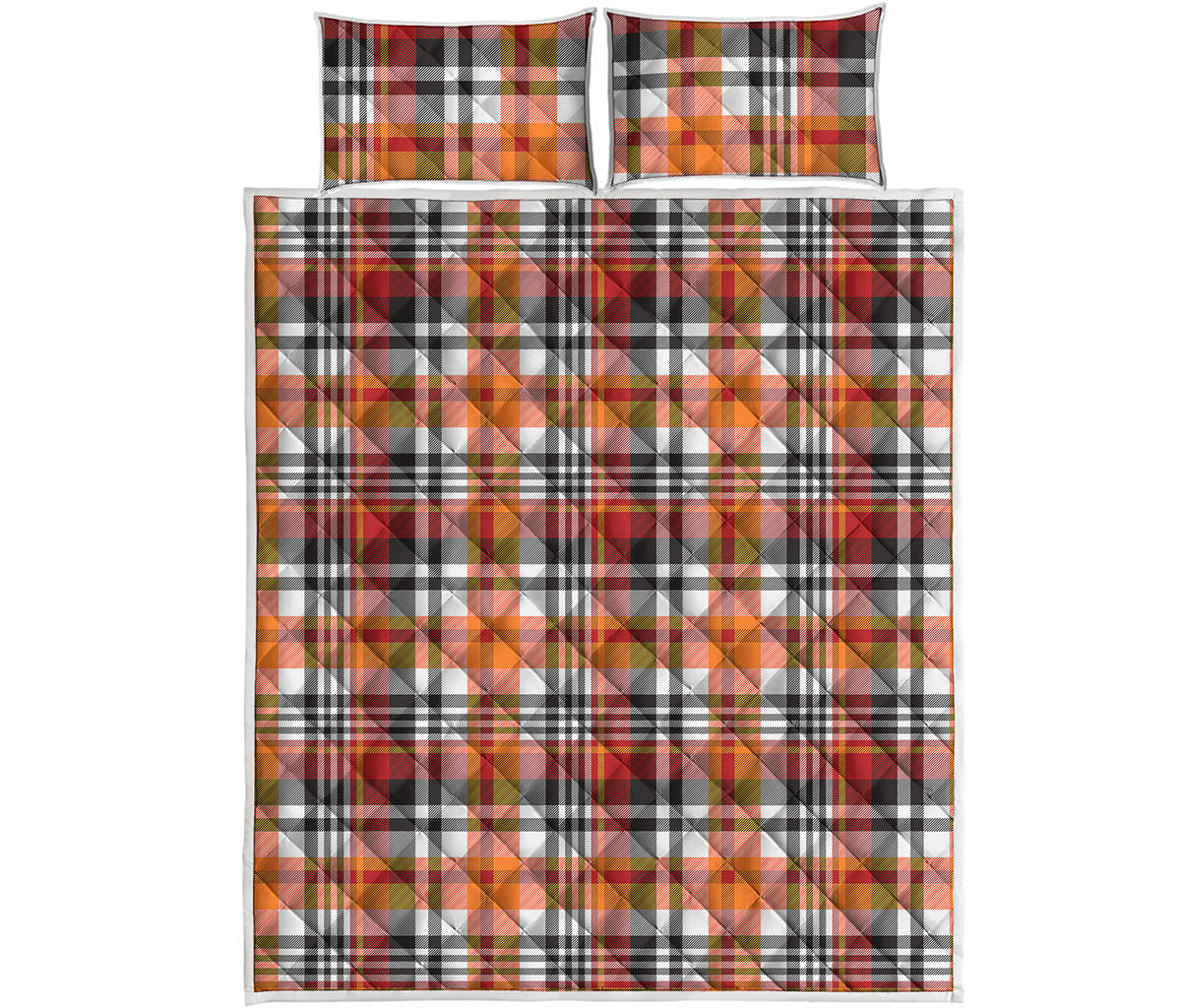 Orange And Black Madras Plaid Print Quilt Bed Set