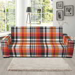 Orange And Black Madras Plaid Print Sofa Slipcover