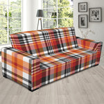 Orange And Black Madras Plaid Print Sofa Slipcover