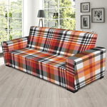 Orange And Black Madras Plaid Print Sofa Slipcover