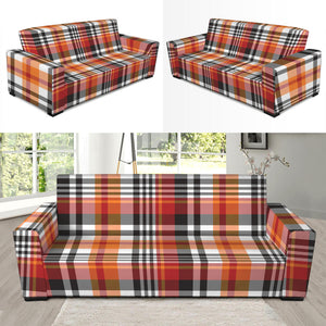 Orange And Black Madras Plaid Print Sofa Slipcover