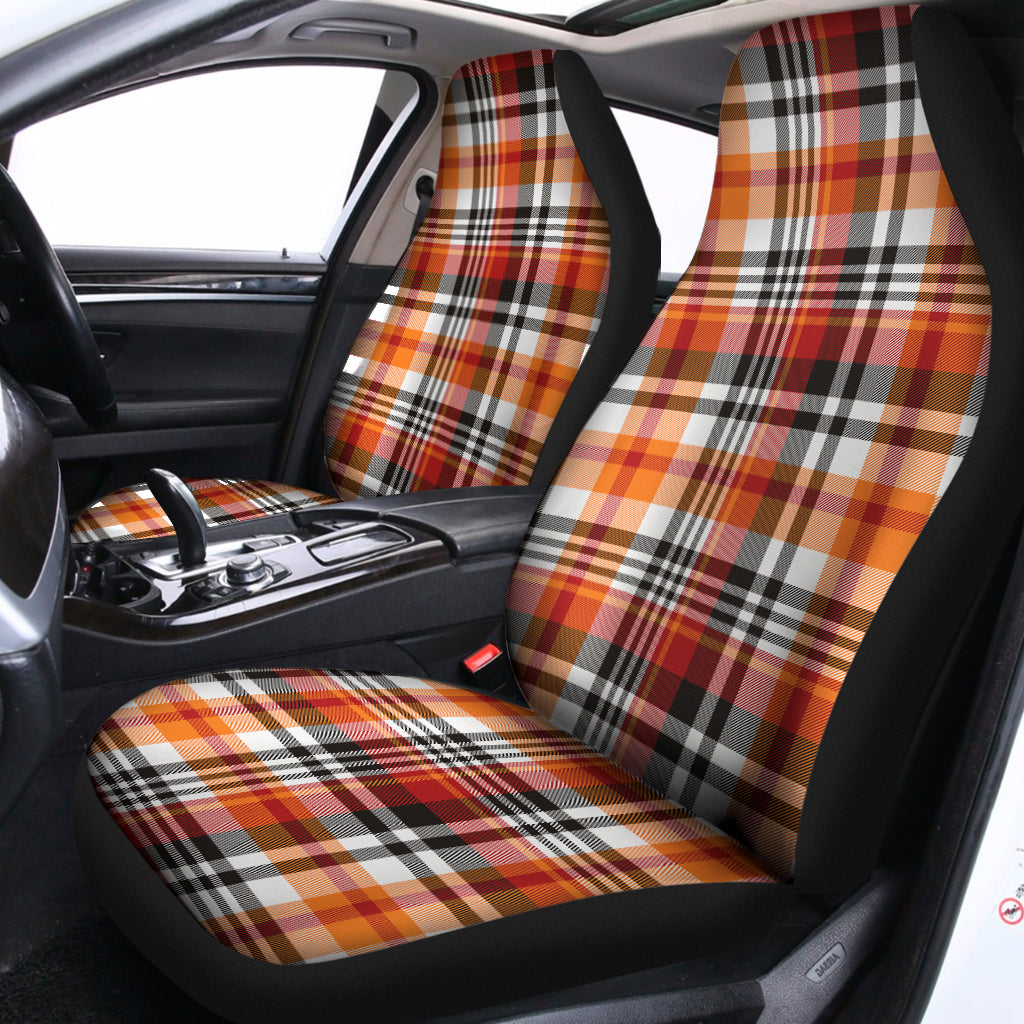 Orange And Black Madras Plaid Print Universal Fit Car Seat Covers