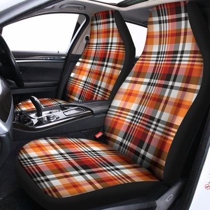 Orange And Black Madras Plaid Print Universal Fit Car Seat Covers