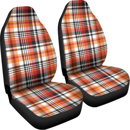 Orange And Black Madras Plaid Print Universal Fit Car Seat Covers
