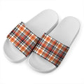 Orange And Black Madras Plaid Print White Slide Sandals