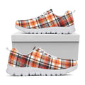Orange And Black Madras Plaid Print White Running Shoes