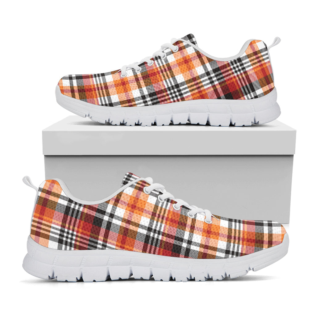 Orange And Black Madras Plaid Print White Sneakers