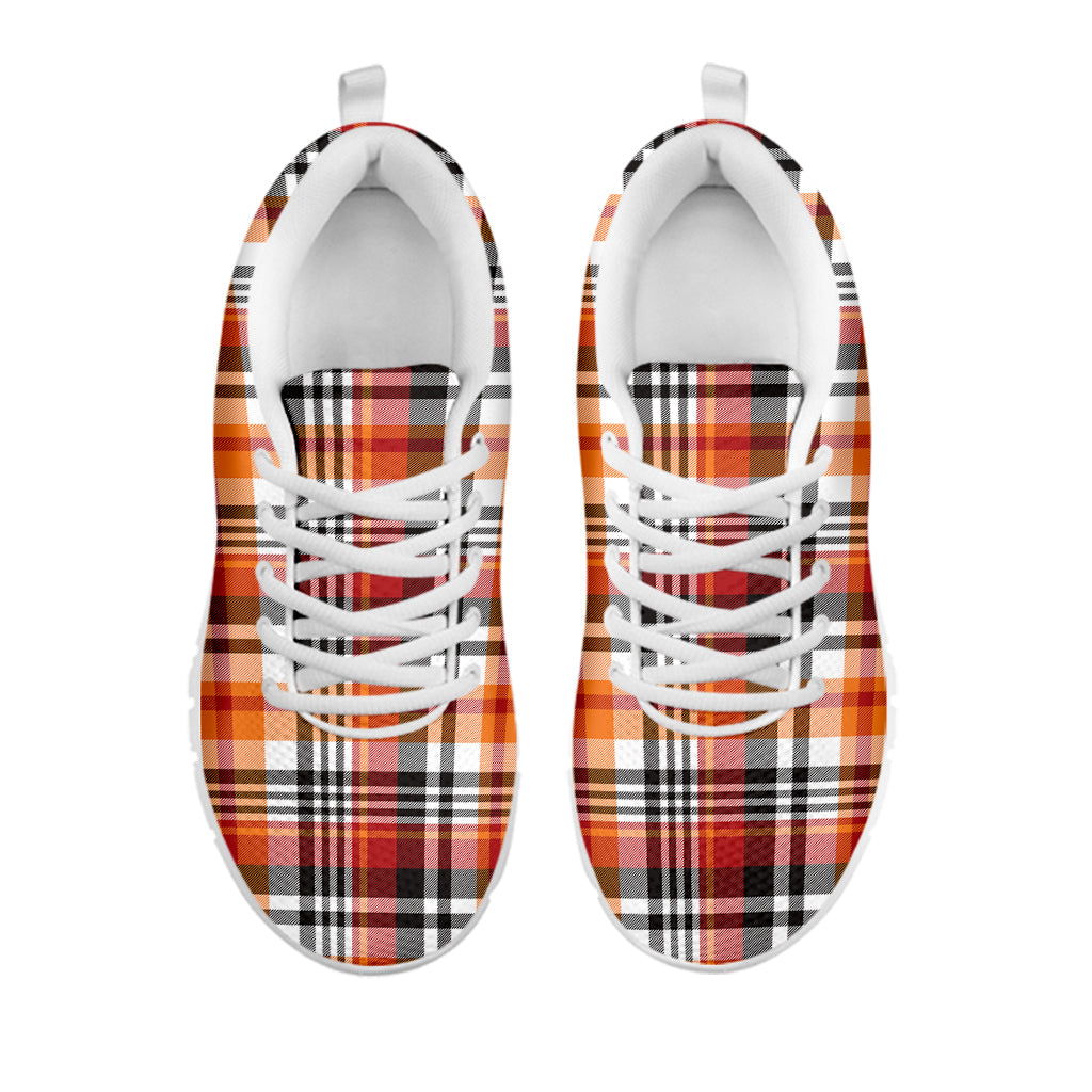 Orange And Black Madras Plaid Print White Sneakers