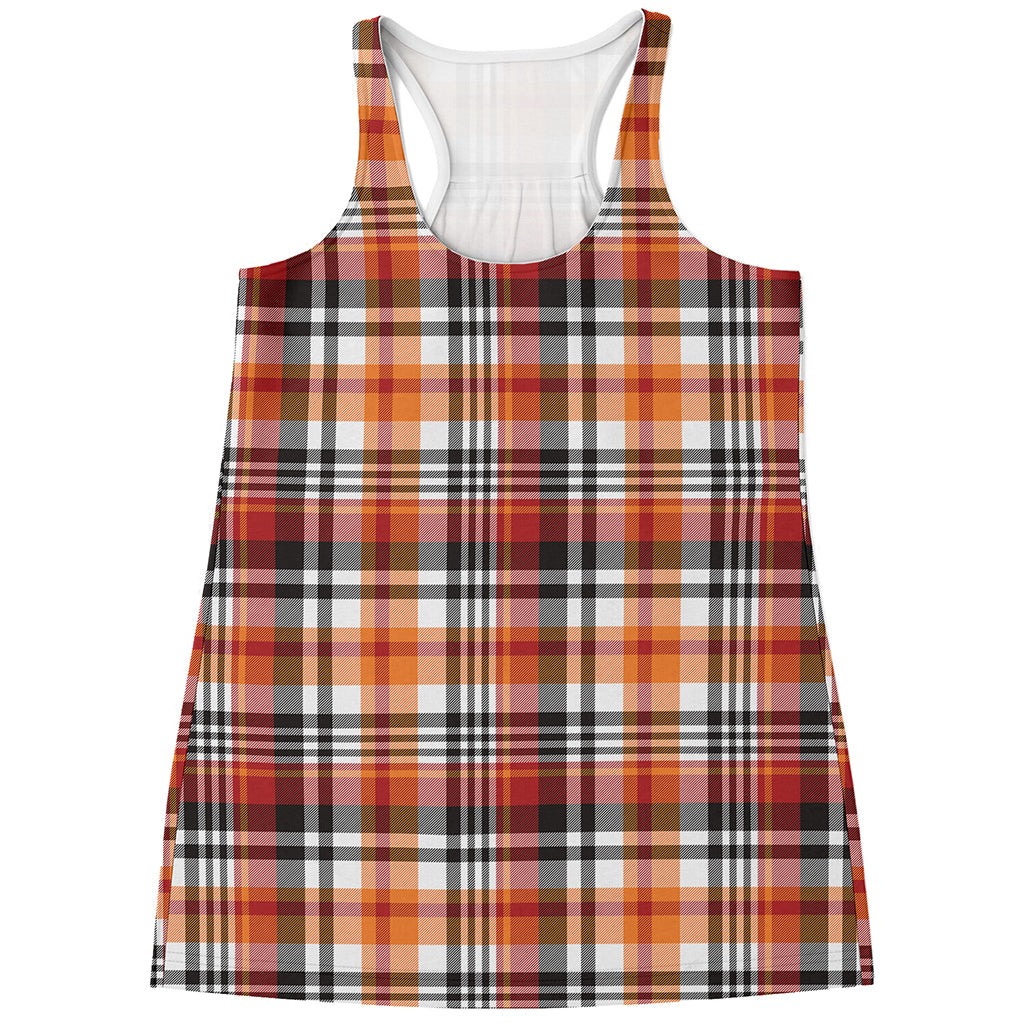 Orange And Black Madras Plaid Print Women's Racerback Tank Top