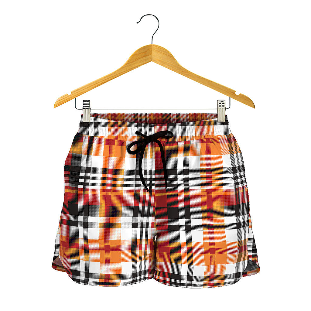 Orange And Black Madras Plaid Print Women's Shorts