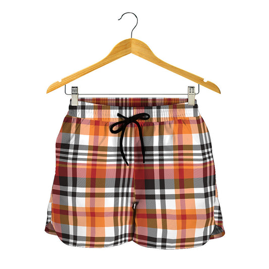 Orange And Black Madras Plaid Print Women's Shorts