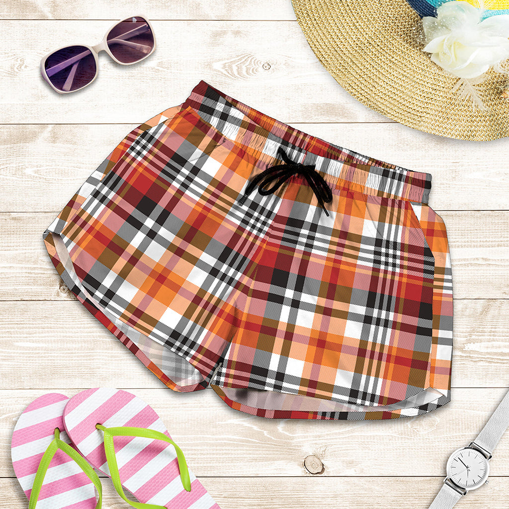 Orange And Black Madras Plaid Print Women's Shorts