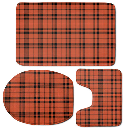 Orange And Black Tartan Pattern Print 3 Piece Bath Mat Set