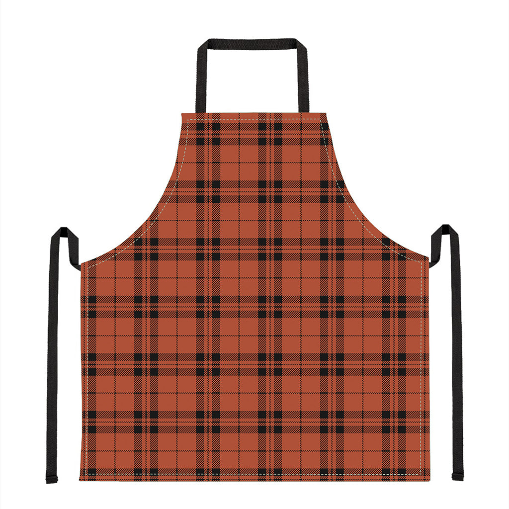 Orange And Black Tartan Pattern Print Apron