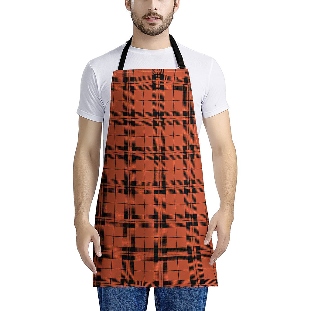 Orange And Black Tartan Pattern Print Apron