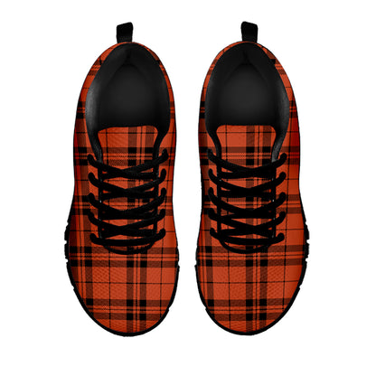 Orange And Black Tartan Pattern Print Black Sneakers