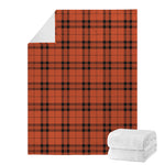 Orange And Black Tartan Pattern Print Blanket
